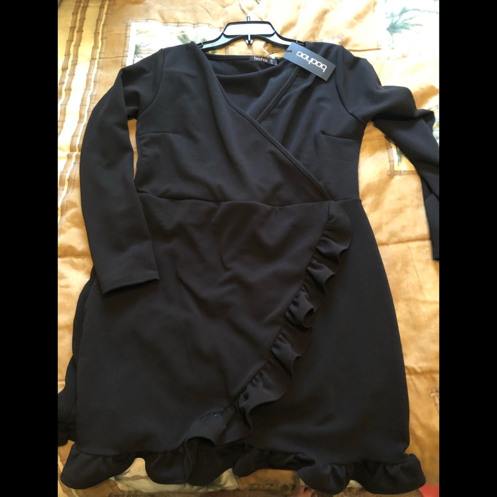Long sleeve ruffle wrap dress
